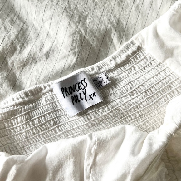 Princess Polly Darshan Top White Center Ruching Puff Sleeve Crop Top US 2 - Picture 6 of 9